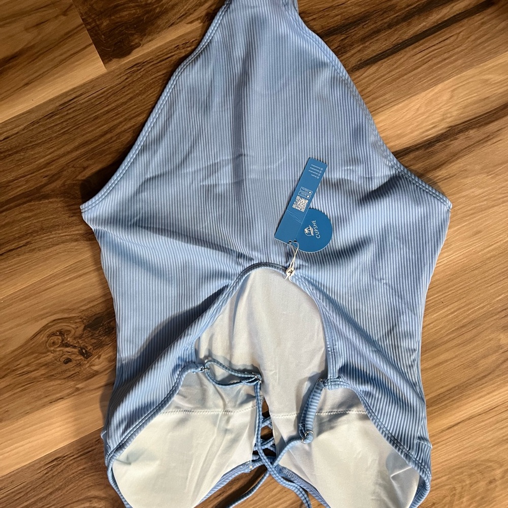 Light Blue Ribbed One-Piece Swimsuit - Picture 2 of 2